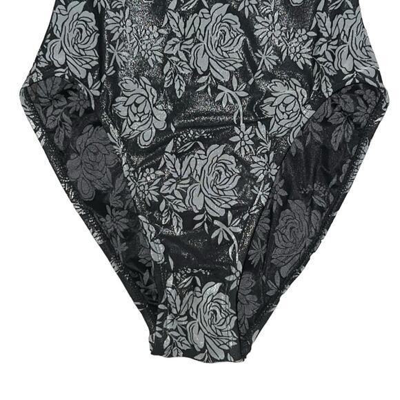 VTG AUTH Christian Dior Black Low Back High Cut Floral Print One Piece Swimsuit - Picture 4 of 12
